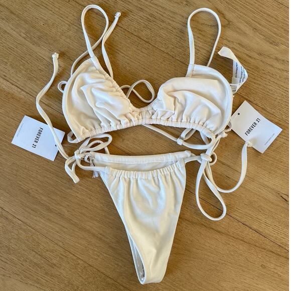 Forever 21 - Strappy Bikini Top & Bottoms in Off White - Picture 1 of 4